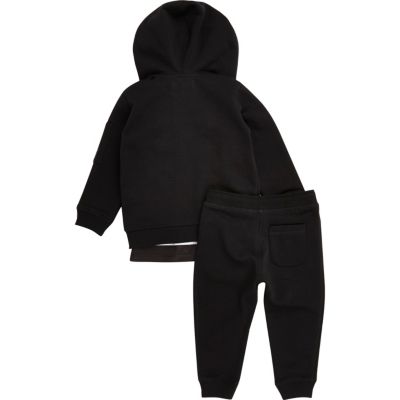 Mini boys black hoodie, T-shirt and joggers